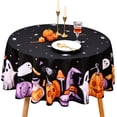 thumbnail image 3 of Halloween Tablecloth, Halloween Decorations Indoor for Table, Black Round Tablecloth with Ghost, Halloween Pumpkin, Spider, Witch Hat for Halleween Decor, 60'''', 3 of 6