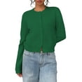 thumbnail image 3 of Women'S Button Down Long Sleeve Crewneck Crop Cardigan Sweater Cute Knitwear Clothes Green M, 3 of 9
