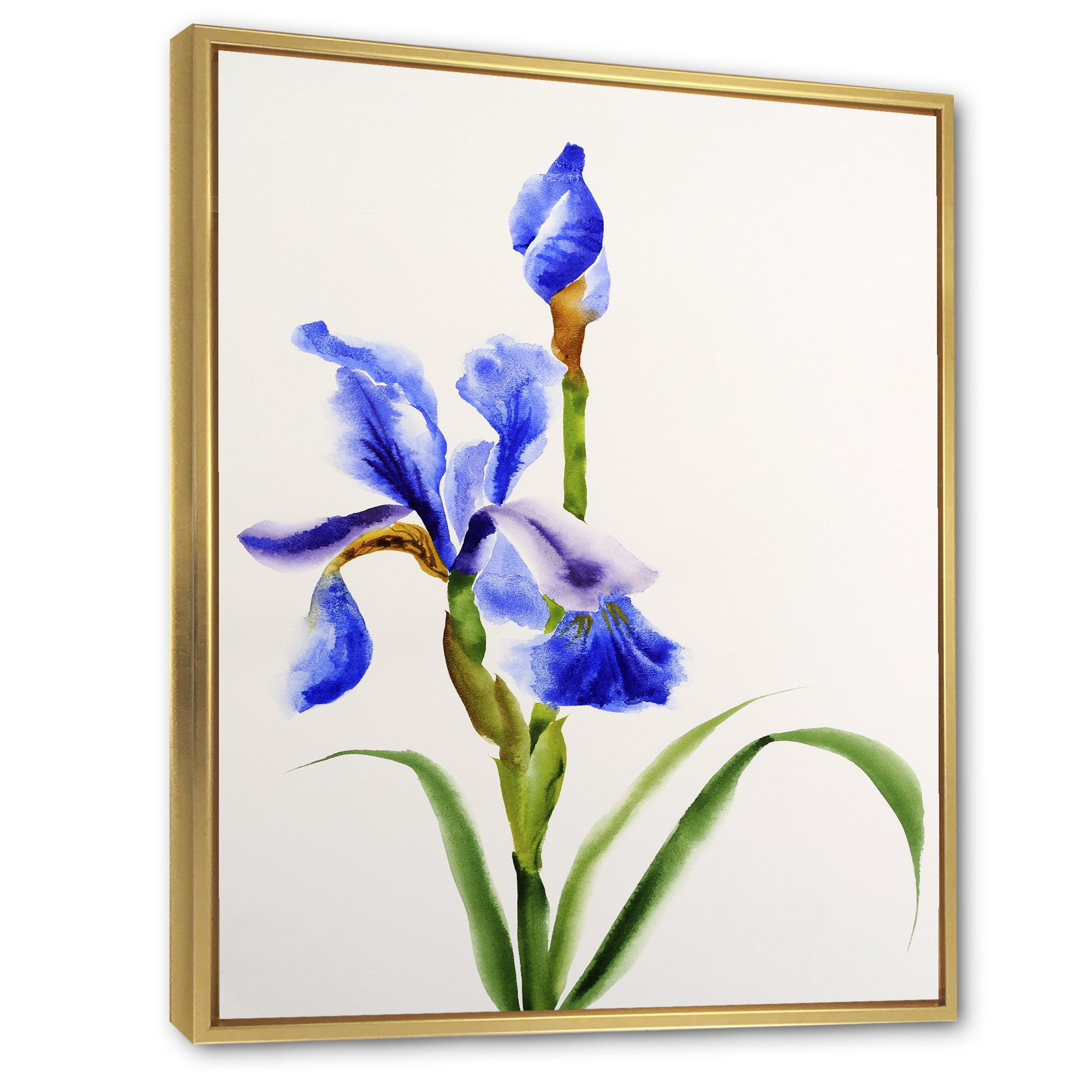 Designart 'Blue Iris Flower Retro Style' Traditional Framed Canvas Wall Art Print