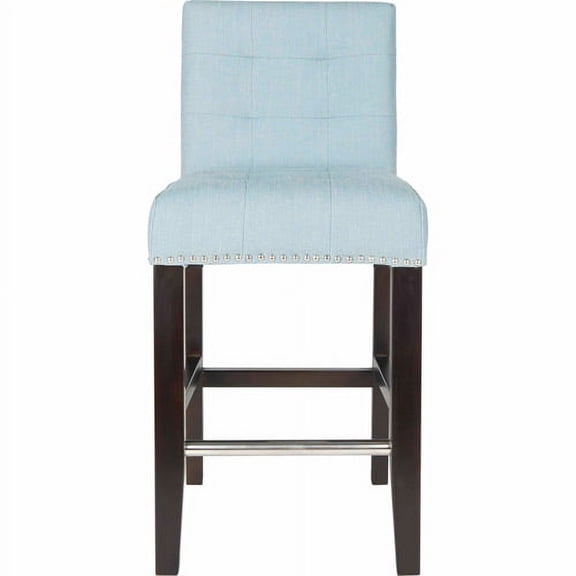 SAFAVIEH Thompson Rustic Glam Tufted Counter Stool with Footrest, Sky Blue
