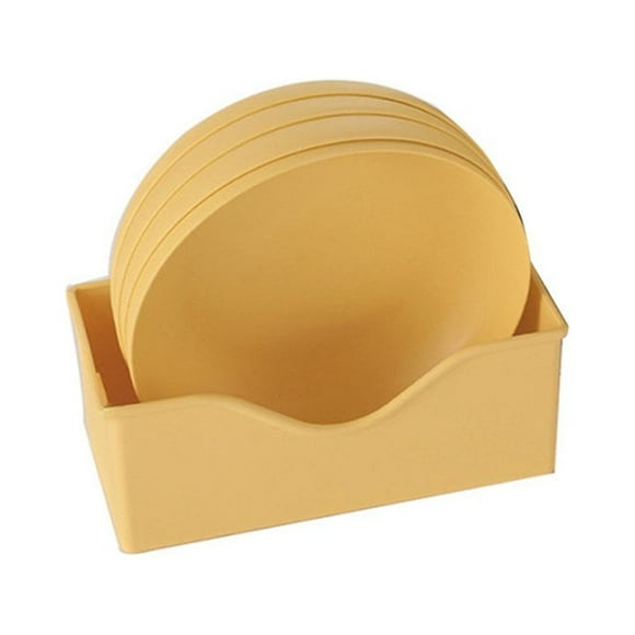 Set of 5 Plastic Plates With Holder Durable Shatterproof Deep Plates Solid