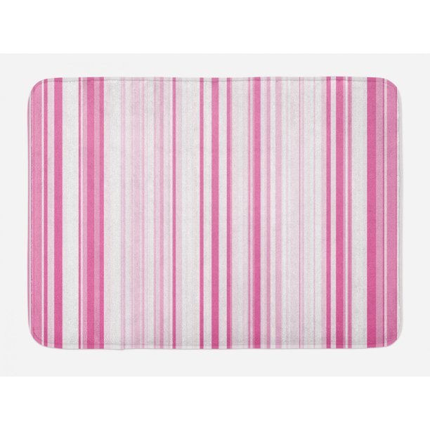 Light Pink Bath Mat, Vertical Striped Abstract Color Bands Straight