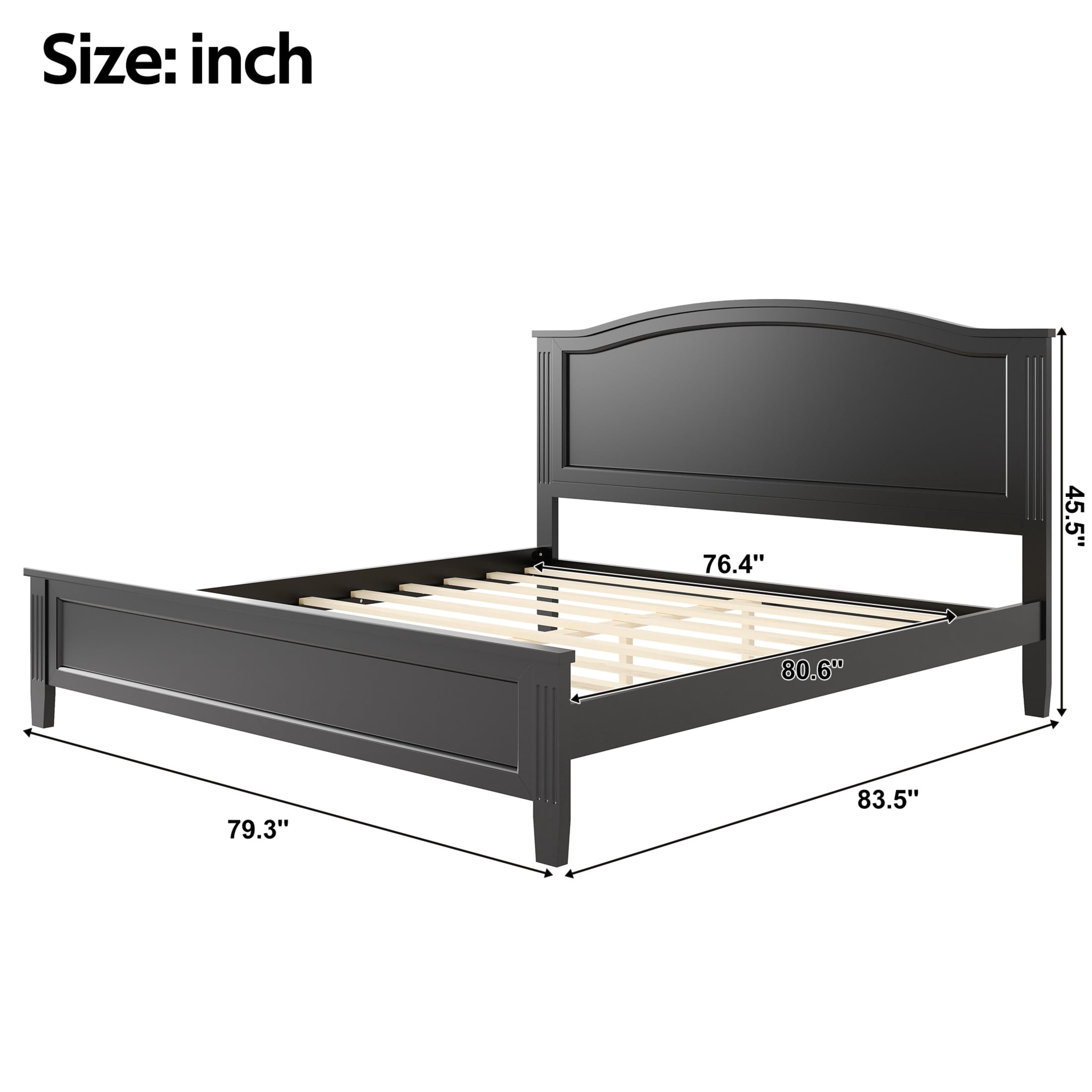 Noble House King Size Platform Bed with Headboard and Slat Support, Wooden Bed Frame, Rustic Farmhouse, Black