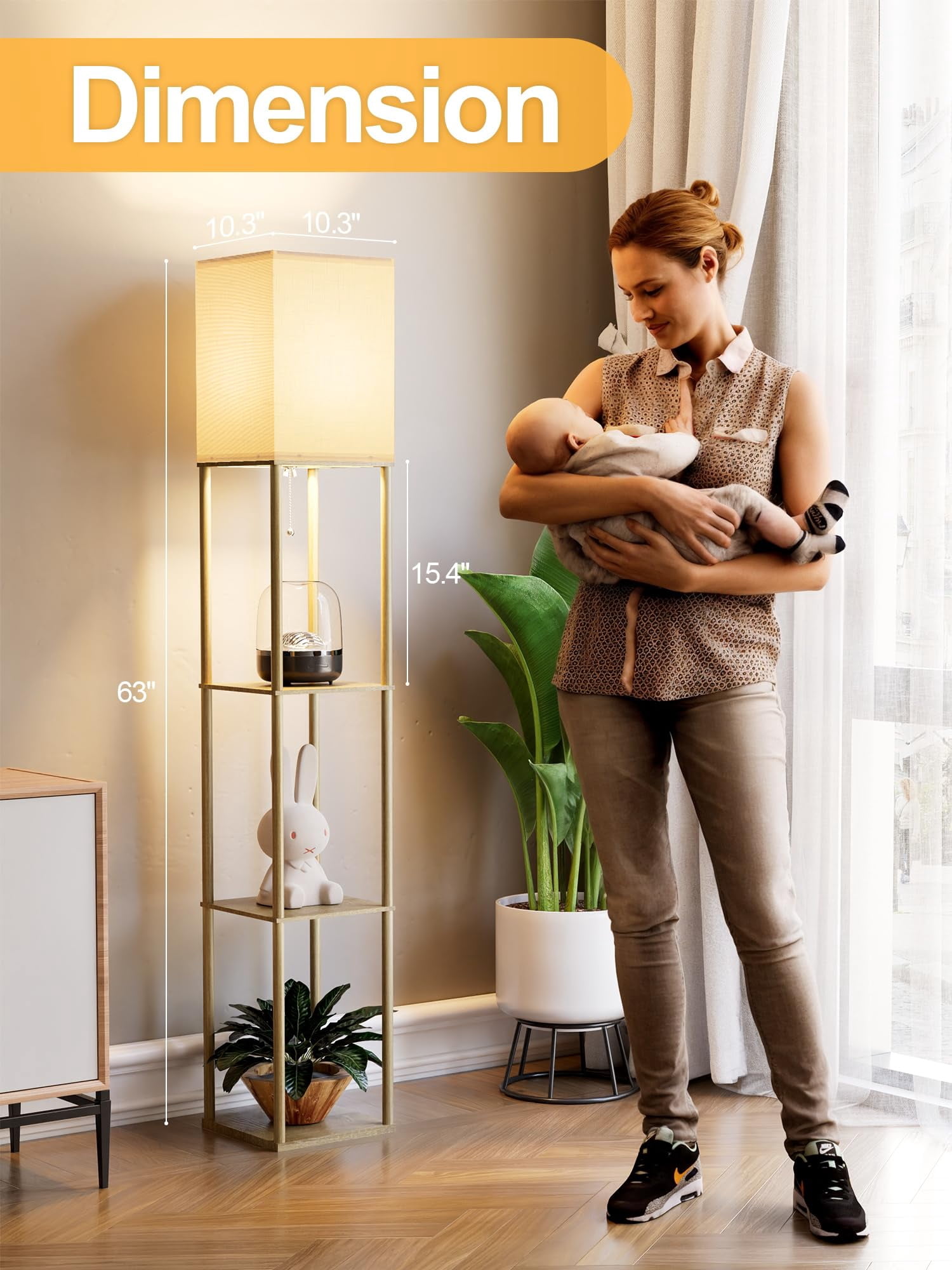 Floor Lamp With Shelves For Living Room Wood 2 Pack  Shelf 3 Cct Led Bulb Corner Display Standing Column Etagere Organizer Tower Nightstand Bedroom Office