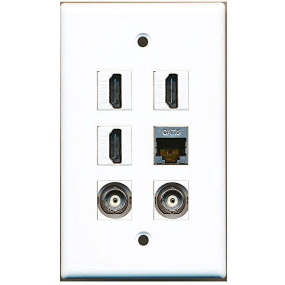 RiteAV - 3 HDMI 1 Port Shielded Cat6 Ethernet 2 Port BNC Wall Plate