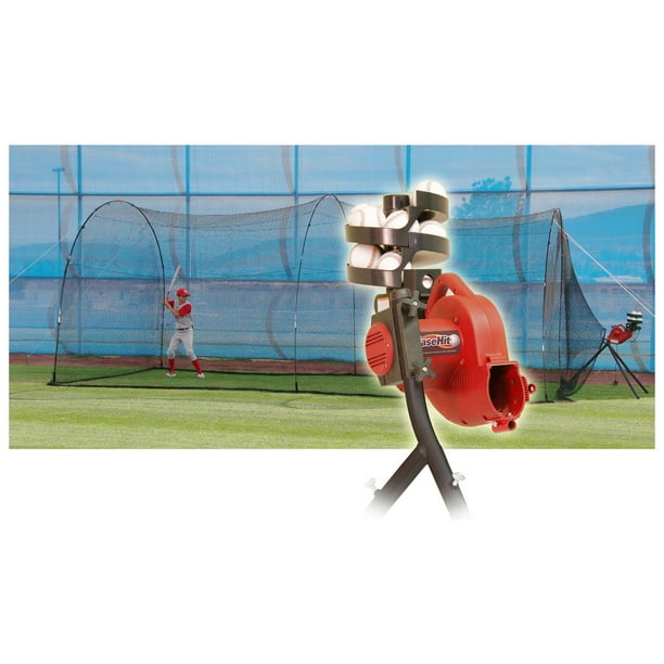 Heater Sports BaseHit Pitching Machine with PowerAlley Batting Cage