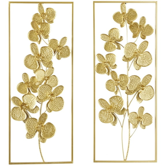 CosmoLiving by Cosmopolitan Gold Metal Orchid Floral Wall Decor with Gold Metal Stand (2 Count)
