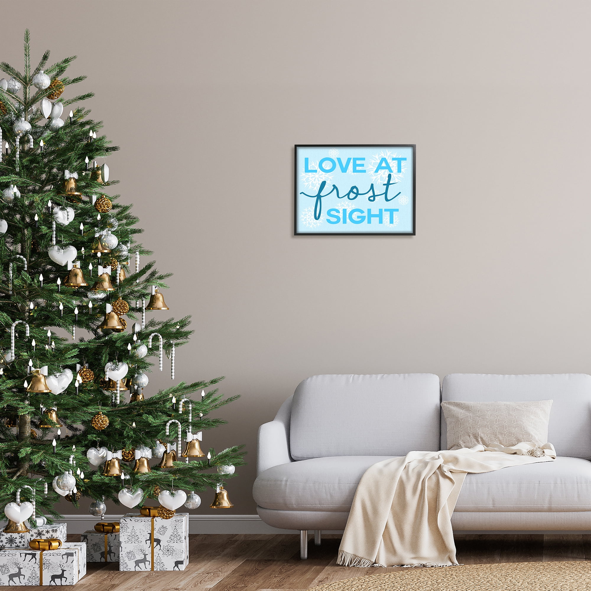 Stupell Industries Love at Frost Sight Pun Holiday Painting Black Framed Art Print Wall Art, 20 x 16