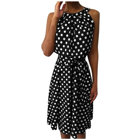 Ichuanyi Dresses for Women 2022, Fall Clearance Women Fashion Polka Dot Sleeveless Dresses Off Shoulder Casual Loose Dress