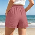 thumbnail image 5 of Htrmlpk Summer Linen Shorts for Women's Elastic Waist Summer Beach Bottoms Athletic Shorts Drawstring Outdoor Work Shorts Jogging Walkshort Pocket, 5 of 7