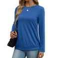 thumbnail image 4 of Black and Friday Deals,Cotton Pullover Sweatshirt Crewneck Womens Long Sleeve Cozy Base Shirts Solid Color Casual Fall Winter Tops (2XL, Blue), 4 of 7
