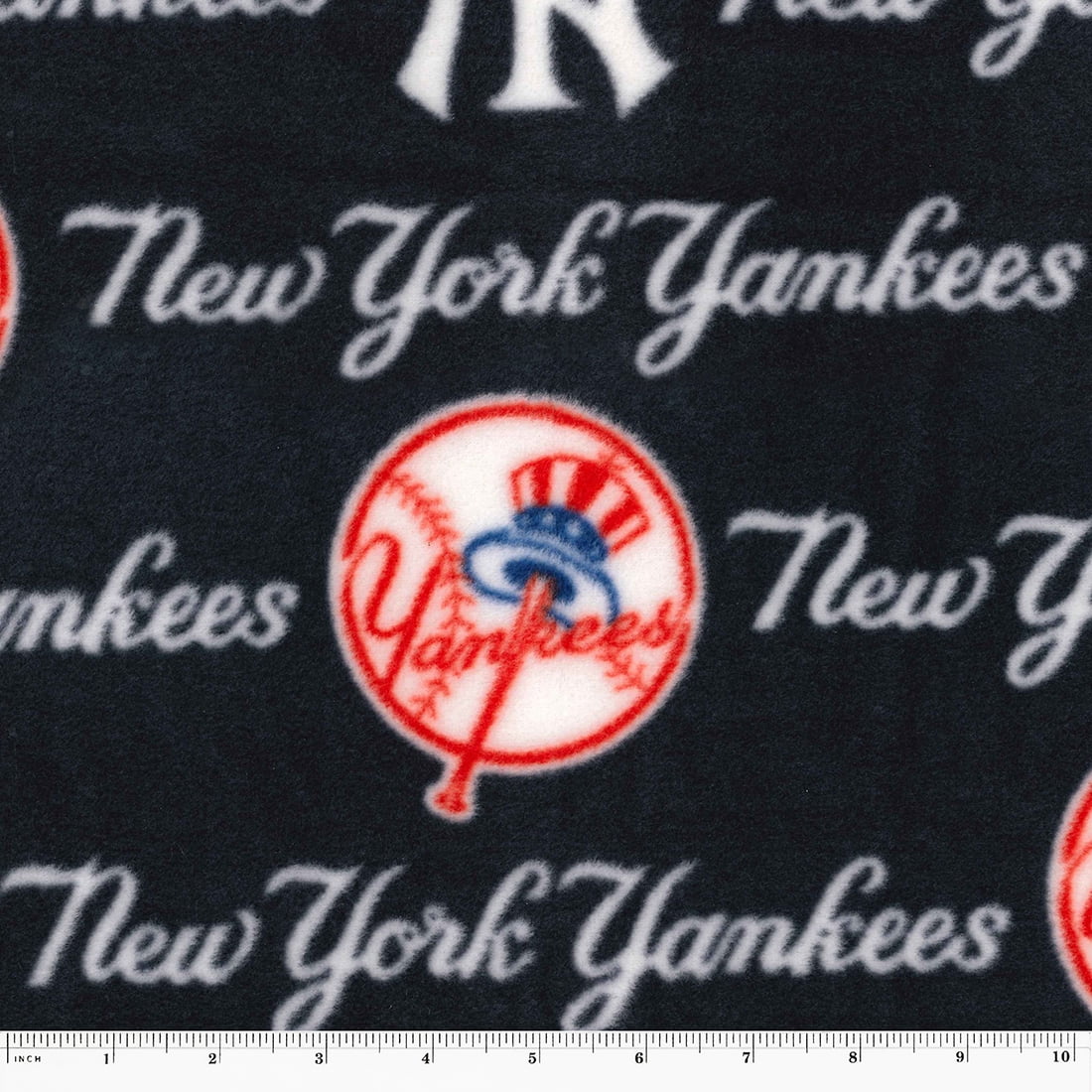 New York Yankees 58" 100% Polyester Fleece Logo Sports Sewing & Craft Fabric 10 yd By the Bolt, Black, White and Red