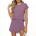 thumbnail image 2 of Bixock Women's Summer 2 Piece Outfits,Short Sleeve Skorts Set,Fashion Solid Color Crew Neck Top Skort Leisure Outfit Set, 2 of 5