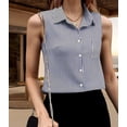 thumbnail image 4 of Camisas Sin Mangas con Botones para Mujer, Blusas Informales de Negocios con Cuello en V y Cuello Halter. Azul S, 4 of 7