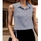 thumbnail image 4 of Camisas Sin Mangas con Botones para Mujer, Blusas Informales de Negocios con Cuello en V y Cuello Halter. Azul XXL, 4 of 7