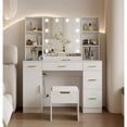 thumbnail image 1 of Vanity Desk with 3 Color Lights,Makeup Vanity Brightness Adjustable, Table Set Dressing Table with 5 Drawers ,6 Open Shelves & 1 Cabinets and Multiple Shelves for Adult, 1 of 1