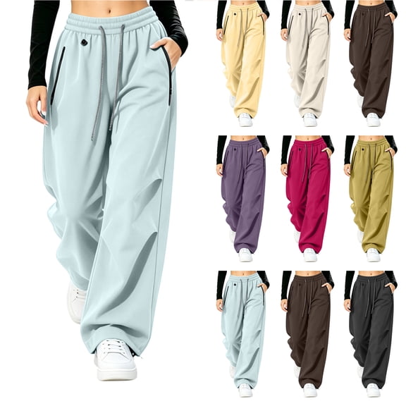 Bloomae Women Cargo Pants Lightweight Waterproof Quick-Dry Parachute Hiking Pants with Zipper Pockets Drawstring Elastic High Waist Wide Leg Ruched Baggy Pants for Outdoor Travel