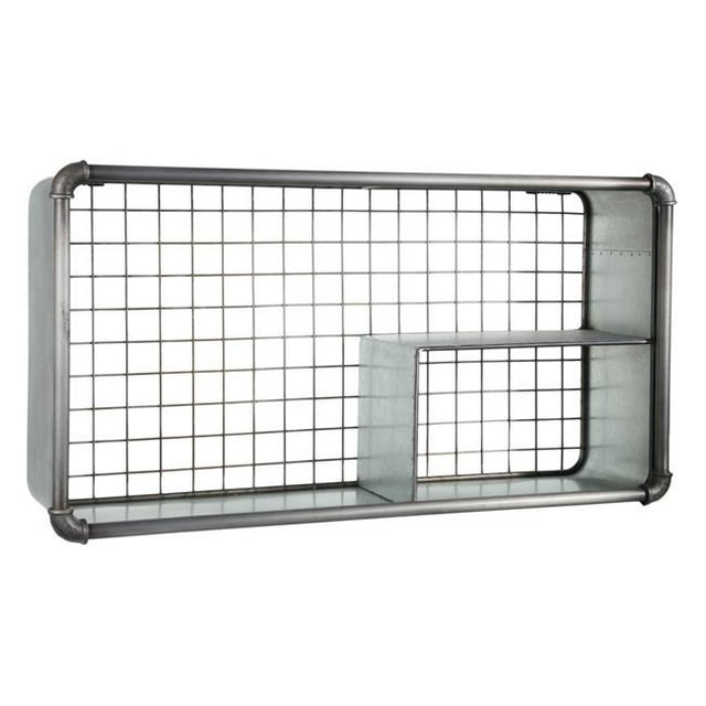 Benjara BM210107 14.5 x 8 x 28 in. Metal Wall Shelf with 3 Open Slots & Grid Pattern Back, Galvanized Gray