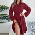 thumbnail image 4 of MaFYtyTPR Clothes Dresses for Women 2025 Women's Fall/Winter Dressy Casual Button Tied Waist Long Sleeved Solid Color Lapel Dress Wine M, 4 of 7