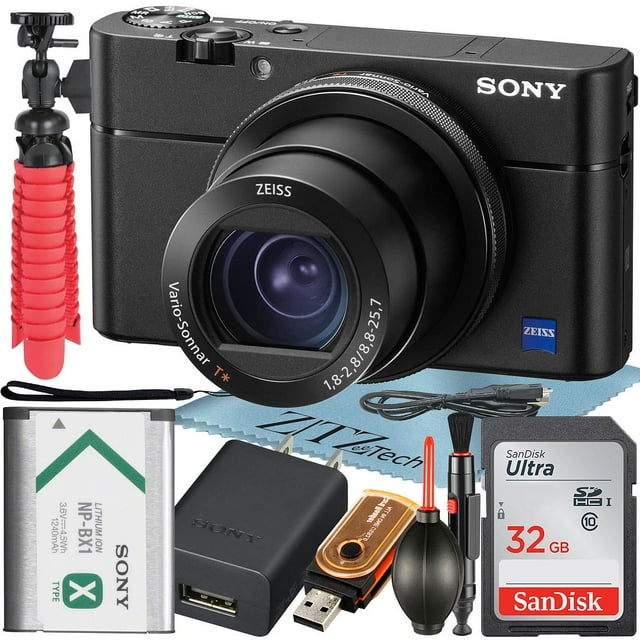 Sony Cyber-shot DSC-RX100 V Digital Camera + Tripod + 32GB Memory Card + ZeeTech Microfiber Cloth