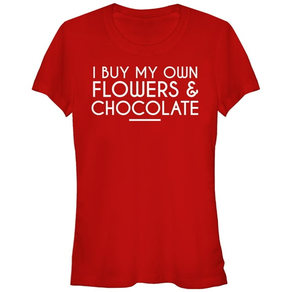 Junior's Lost Gods I Buy My Own Flowers and Chocolate  Graphic Tee Red Medium
