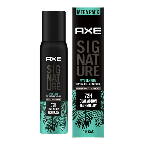 Axe Signature Mysterious Body Deodorant Spray For Men 200ml, 6.7 Fl.oz. | Long Lasting No Gas - 72Hr Dual Action Technology | Tropical Green Fragrance For Boys