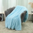 thumbnail image 4 of DONGPAI Decorative Soft Fluffy Faux Fur Throw Blanket, Long Shaggy Cozy Furry Blanket Comfy Flannel Fuzzy Blanket for Bedroom Sofa Couch, 31''x 47'', Blue, 4 of 7