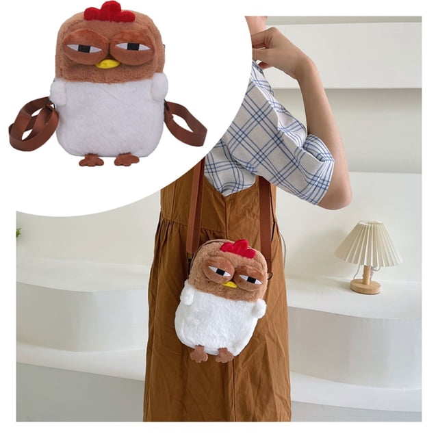 Bolso Bandolera con Forma de Pollo | Bolso Bandolera de Peluche | Impermeable, Pequeño y Redondo, con Práctico Compartimento para Teléfono, Cartera y Llaves | Regalo para Mujeres, Niñas y Adolescente