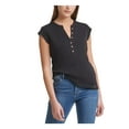 thumbnail image 3 of CALVIN KLEIN Womens Black Stretch Cap Sleeve Split Top S, 3 of 4