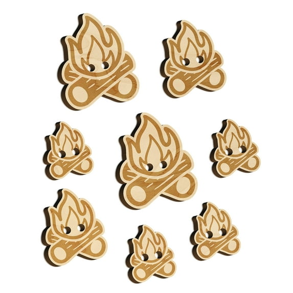 Campfire Cartoon Wood Buttons for Crochet Knitting Sewing DIY Craft - 1.25 Inch Large (5pcs)