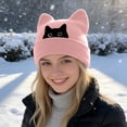thumbnail image 3 of Womens Cat Ear Beanie Cute Knit Hat with Cat Embroidery Warm Soft Cozy Winter Hat, 3 of 6