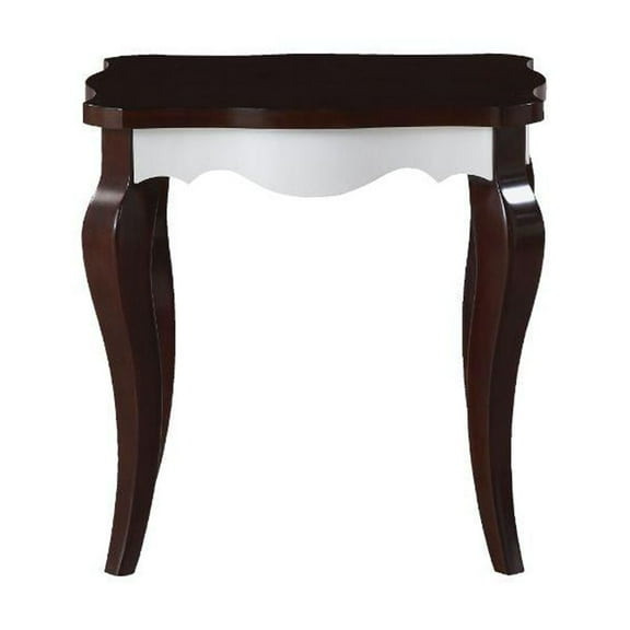 Wooden End Table with Cabriole Legs, White and Walnut Brown- Saltoro Sherpi