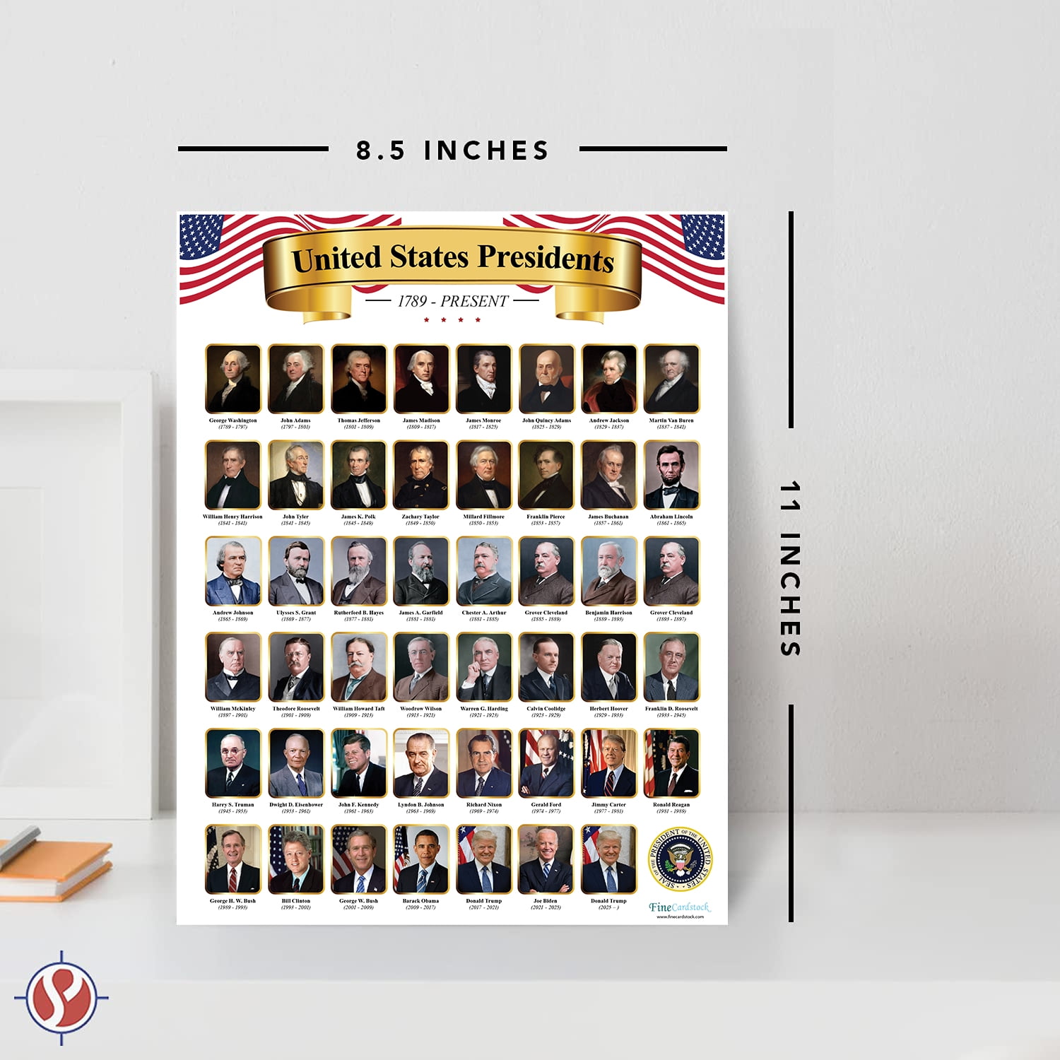 Presidents of The United States Educational Chart – Great Learning Tool for Kids | Perfect for Home, School and Office Use | 80lb Cardstock (216gsm) | 8.5 x 11” | 10 per Pack