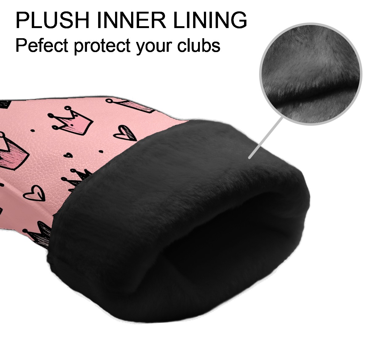 Golf Club Covers, Pink Crown Hearts Premium PU Leather Driver Hybrid Putter Head Covers with Velvet Lining, Waterproof Golf Gifts for Men Women
