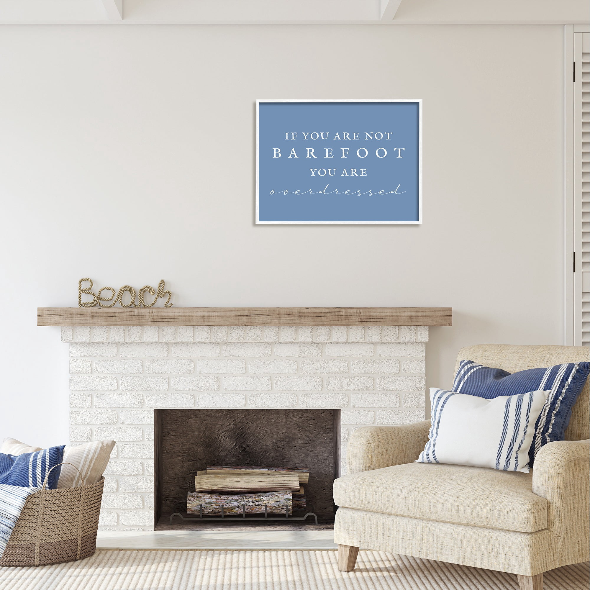 Stupell Industries Funny Barefoot Beach Phrase Inspirational Painting White Framed Art Print Wall Art, 30 x 24