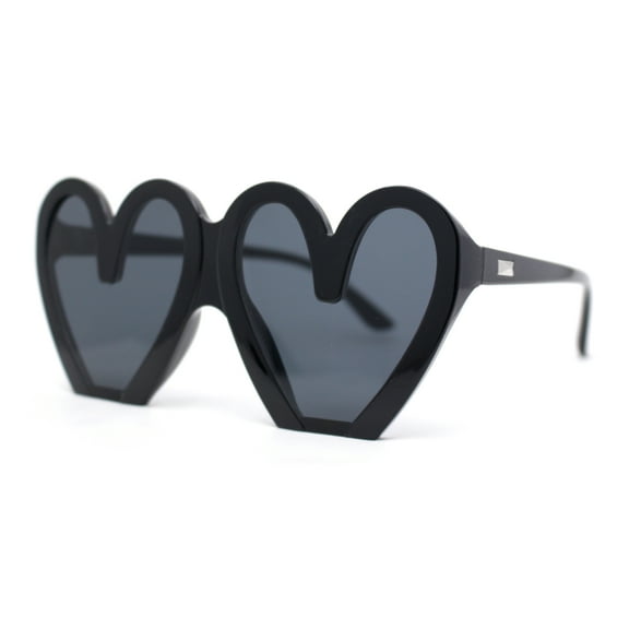 Womens Retro Valentines Day Heart Shape Lovely Plastic Sunglasses All Black