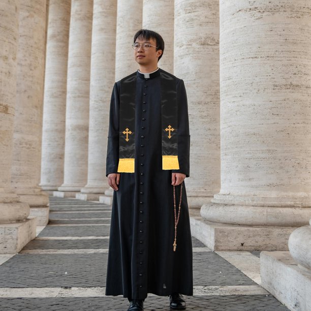 IDEANATEGRATE De Graduación Con Cruz Bordada En Satén Negro Para Ceremonia Religiosa