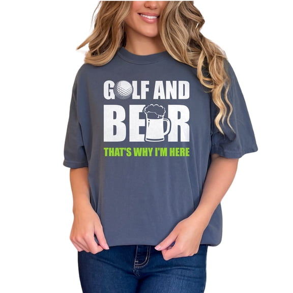 Funny Golf and Beer Lover Humorous Quote, Denim Comfort Colors T-Shirt, Small