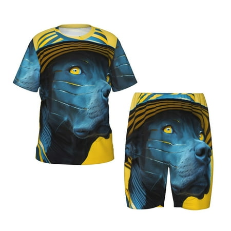 Gukieu Stylish Yellow Dog Print Children s Pajamas Set  Elastic Waist Shorts and Short-sleeved Tops  Two-piece Set  Home Clothes and Sportswear Suitable for Boys and Girls-Medium