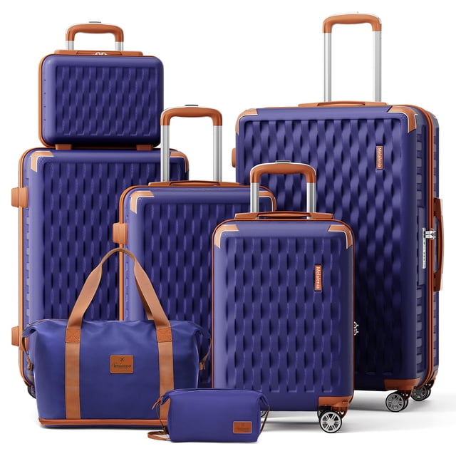 Set de equipaje Melalenia, maleta de 7 piezas con ruedas giratorias, azul marino