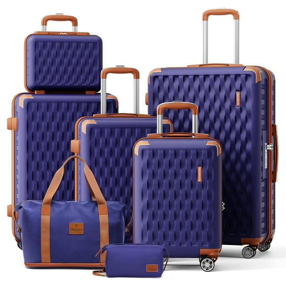 Set de equipaje Melalenia, maleta de 7 piezas con ruedas giratorias, azul marino