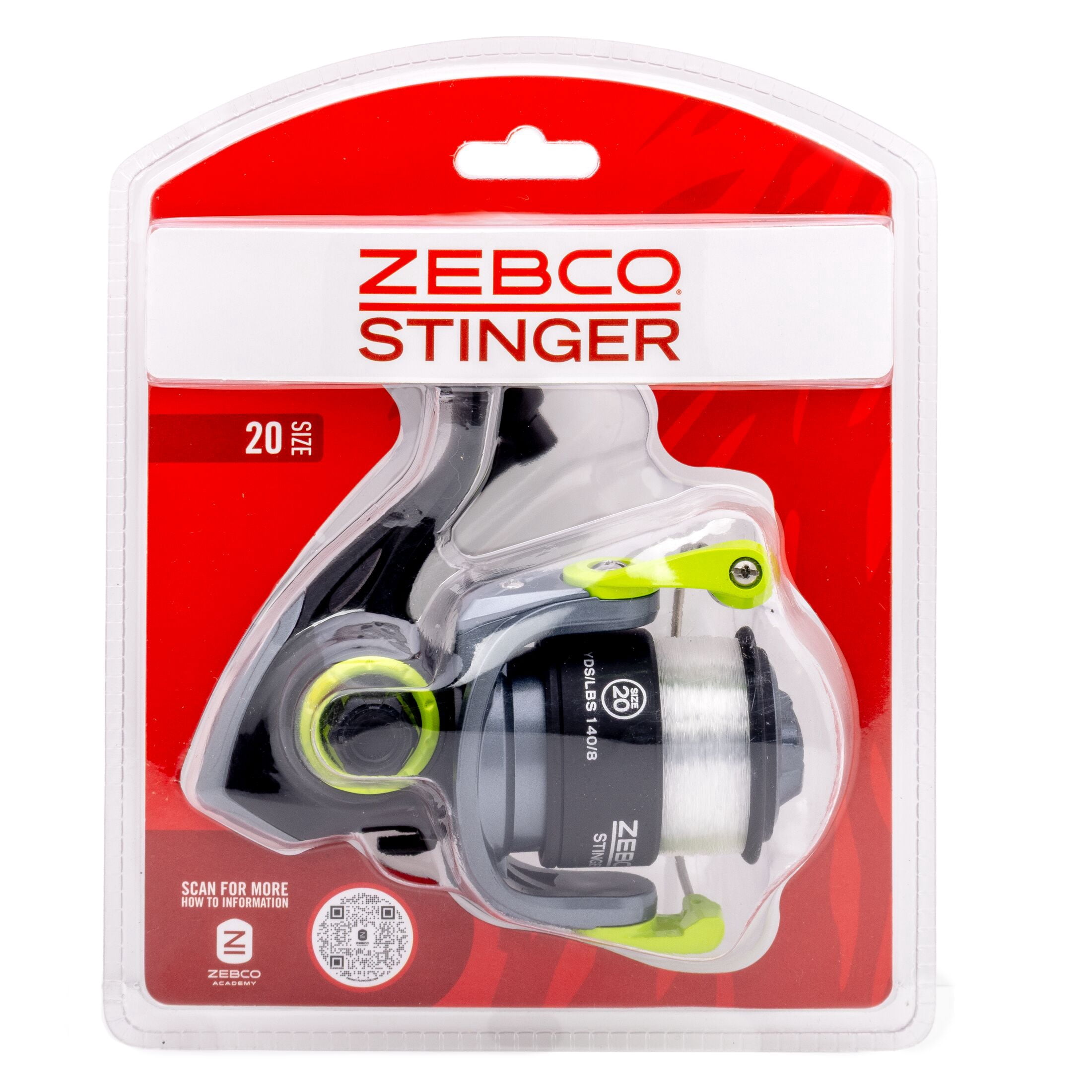 Zebco Stinger Spinning Fishing Reel, Size 20, 5.1:1 Gear Ratio, 1+1 Bearings, 8-Pound Line (Clam Packaging)