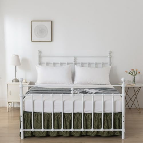 Bed Skirt Queen Size Ruffled Bed Skirt with Split Corners, 18 Inch Drop Dust Ruffle Bed Skirts with Platform, Tufted Boho Bed Skirting Queen Size, Square, Green, 18" Queen