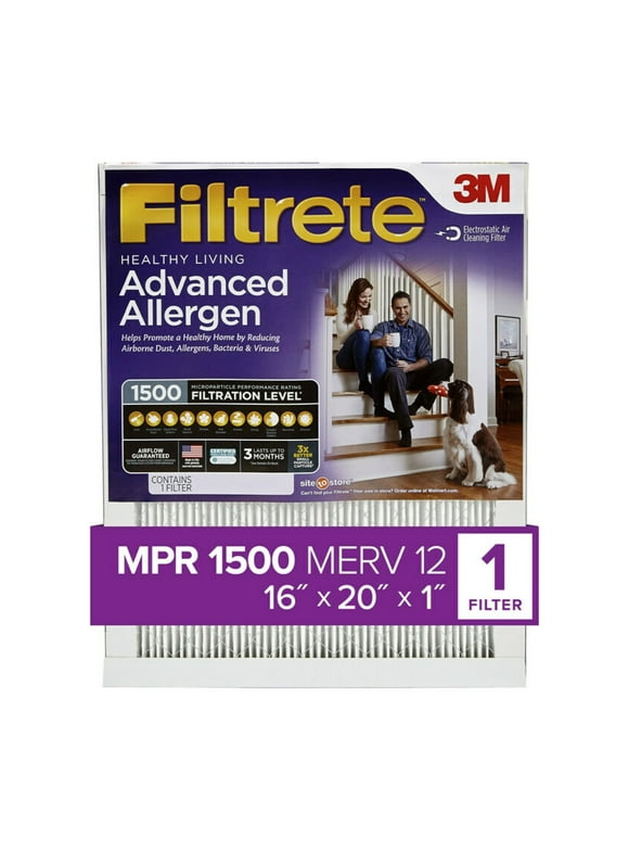 Filtrete 16x20x1 Air Filter, MPR 1500 MERV 12, Advanced Allergen Reduction, 1 Filter