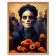 thumbnail image 1 of Day Of Dead Skull Marigold Flowers Art Print Framed Poster Wall Decor 12x16 inch, 1 of 5