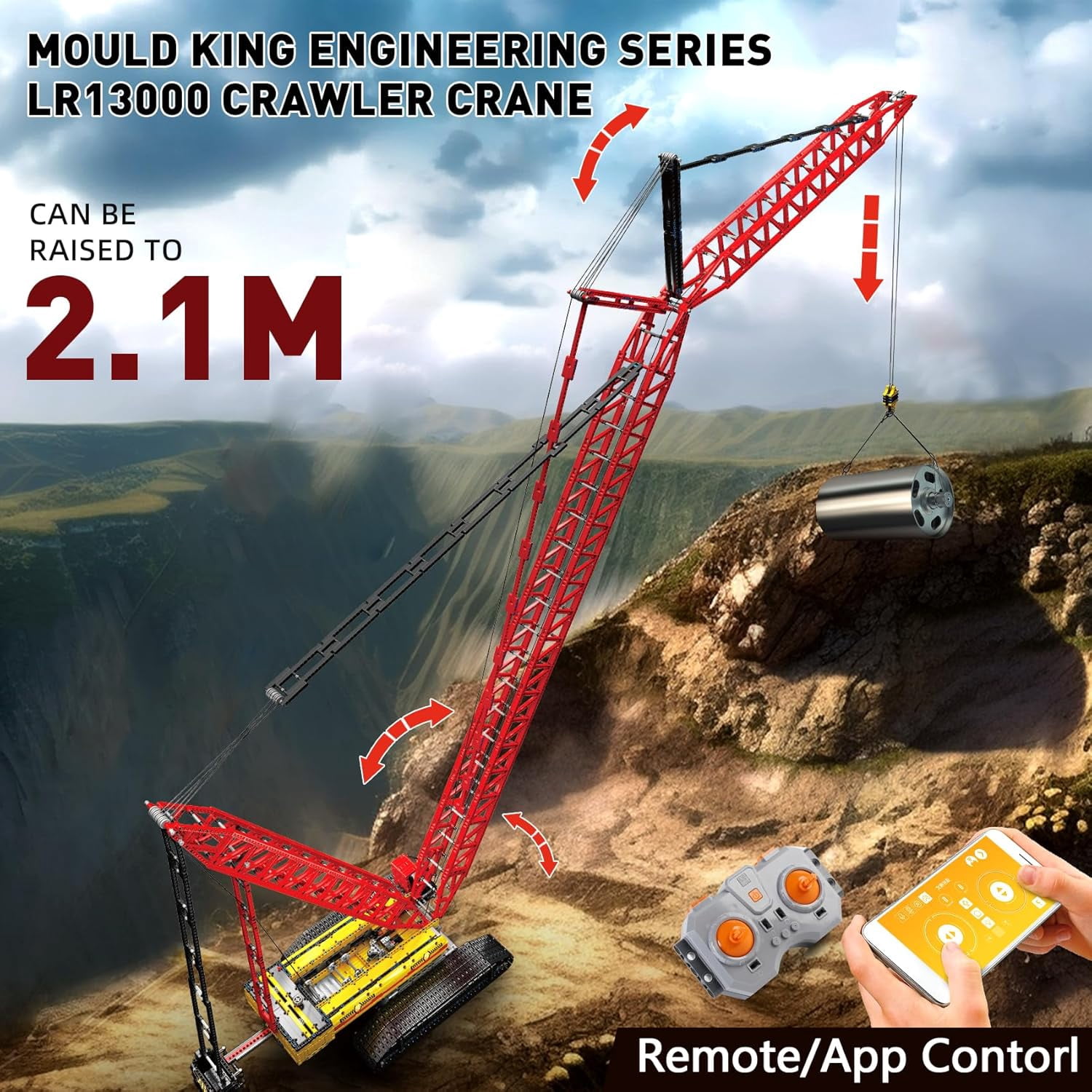 Crawler Crane LR13000 Building Block Kits, Technical Construction Vehicles Cranes Model with Motor/APP Remote Control, Gift for Age 14+/Adult Collections Enthusiasts (4318+ Pieces)