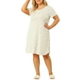 thumbnail image 5 of MODA NOVA Junior's Plus Nightgown Stretch Pattern Round Neck Sleep Dress White 4X, 5 of 5