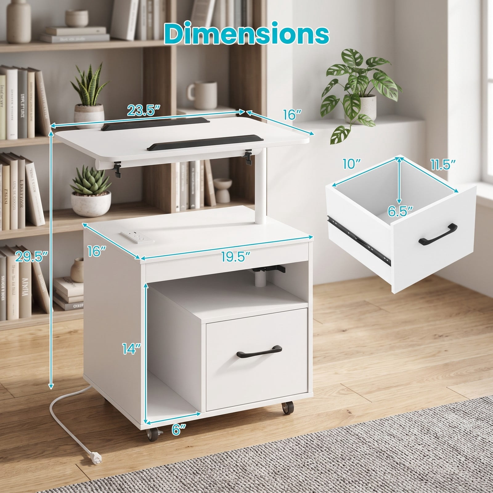 Furnibear LED Nightstand with Charging Station and Flip over Rotatable Tabletop and Drawer for Bedroom and Living Room, Modern Bedside Table, White