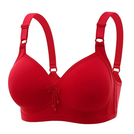 Pavied Wireless Bras Seamless Bras Bralettes for Women Women Lace Back Button Shaping Cup Adjustable Shoulder Strap Large Size Bra Womens Bras Clearance Red XL