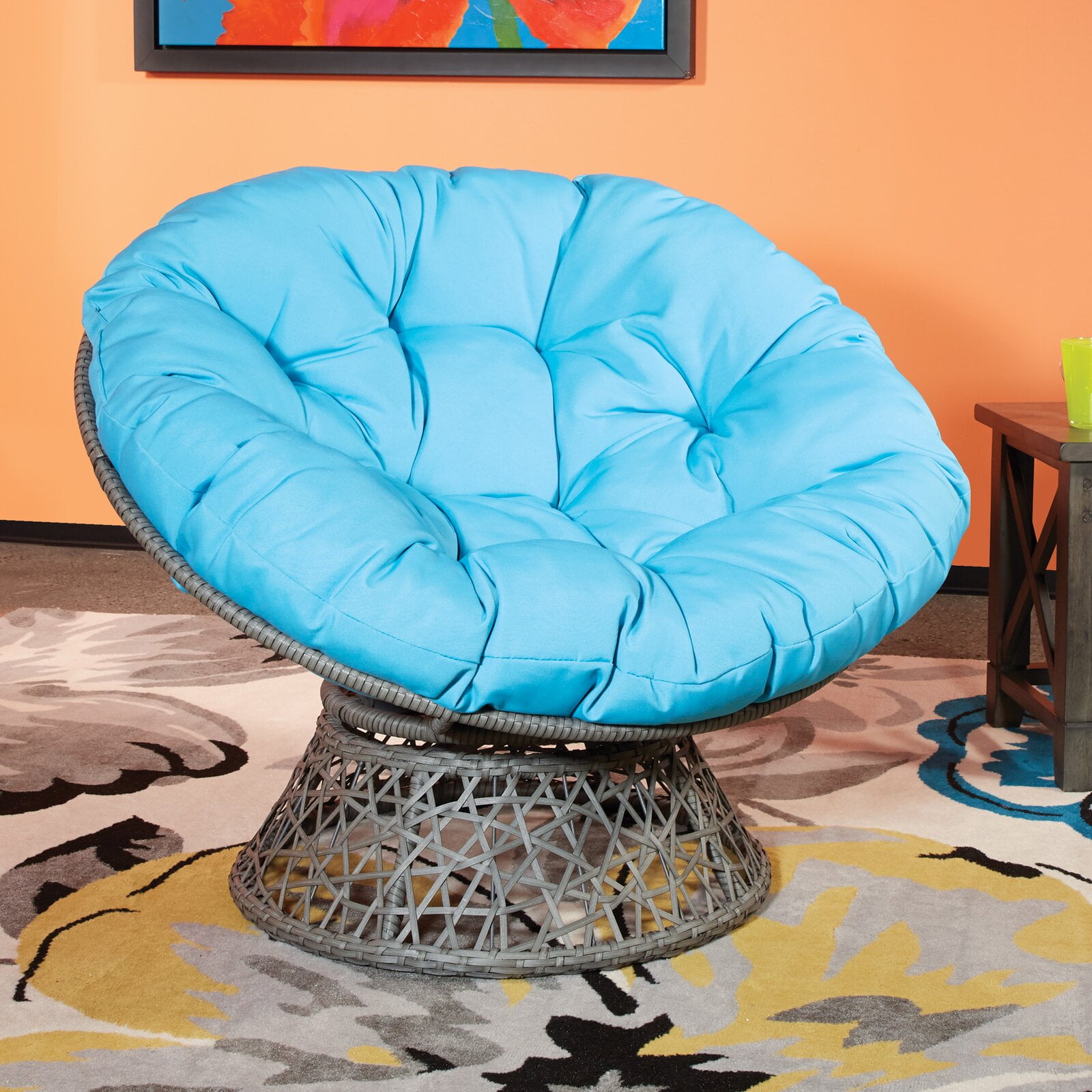Swivel Papasan Chair, Back Fill Material Polyester, Weight Capacity
